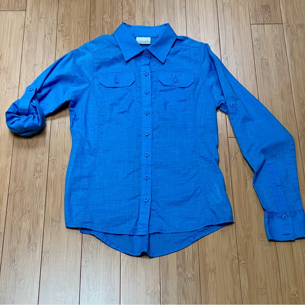 Columbia Blue Camp Henry Casual Button Down Cotton Shirt  XS